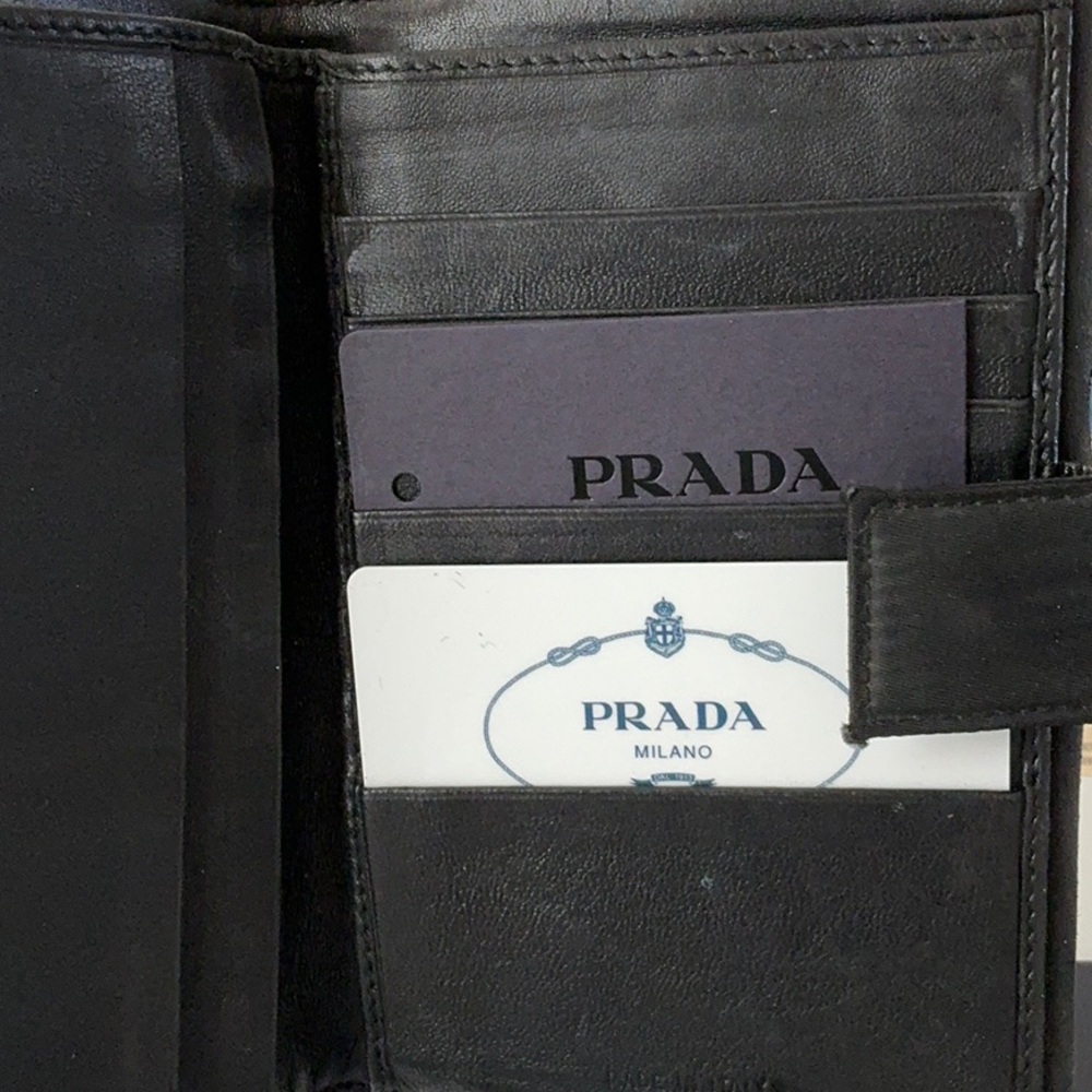 PRADA Authentic Black Nylon &  Leather Wallet w/COA, Unbranded Gunmetal  Chain - Picture 6 of 12